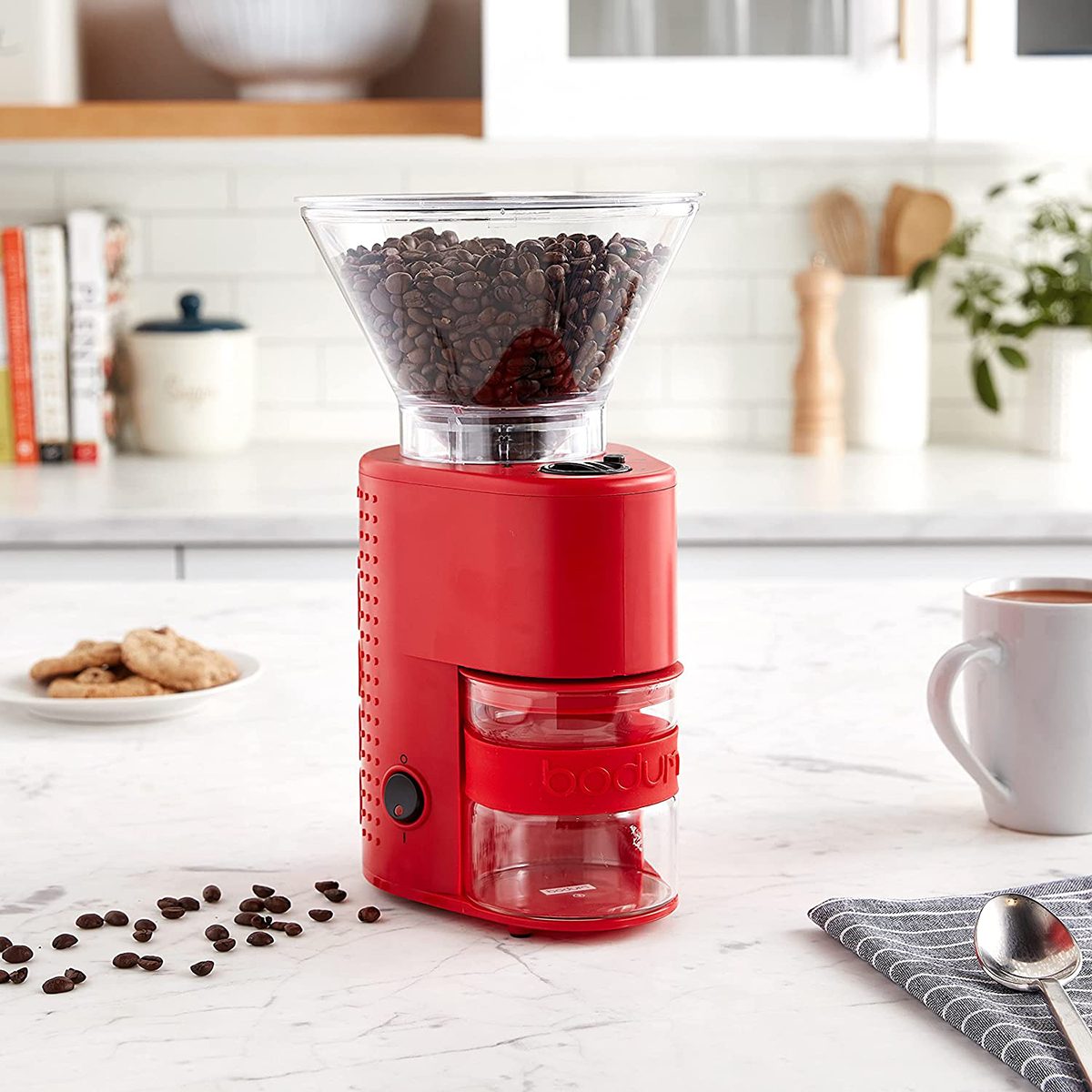 Bodum BISTRO Burr Coffee Grinder, 12-Inch, Red