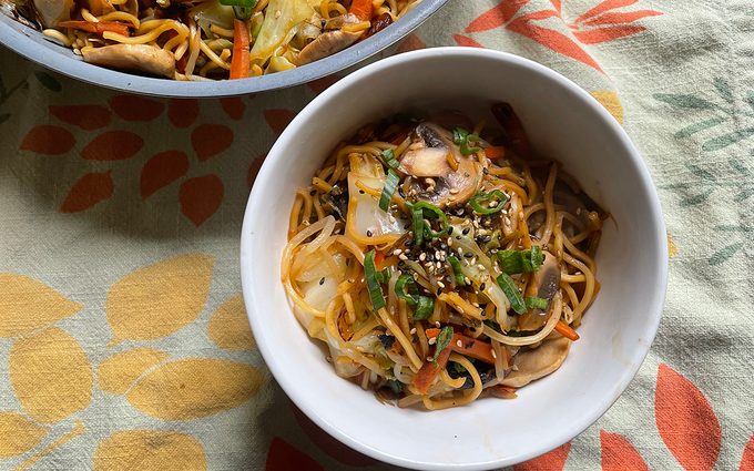 Plated Yakisoba chicken yakisoba recipe