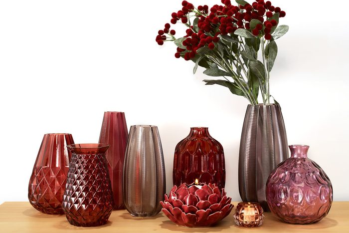 maroon glassware fall home decor
