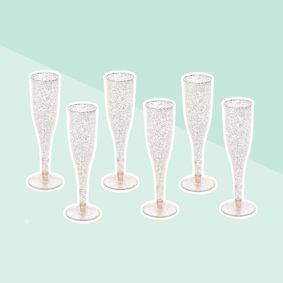 Gold Glitter Plastic Champagne Flutes