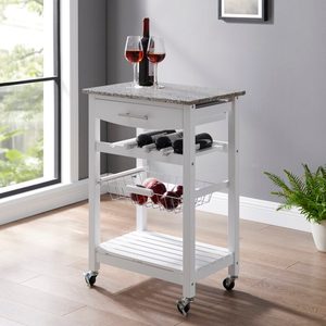 Winston Porter Macy 2288 Kitchen Cart With Granite Top And Locking Wheels