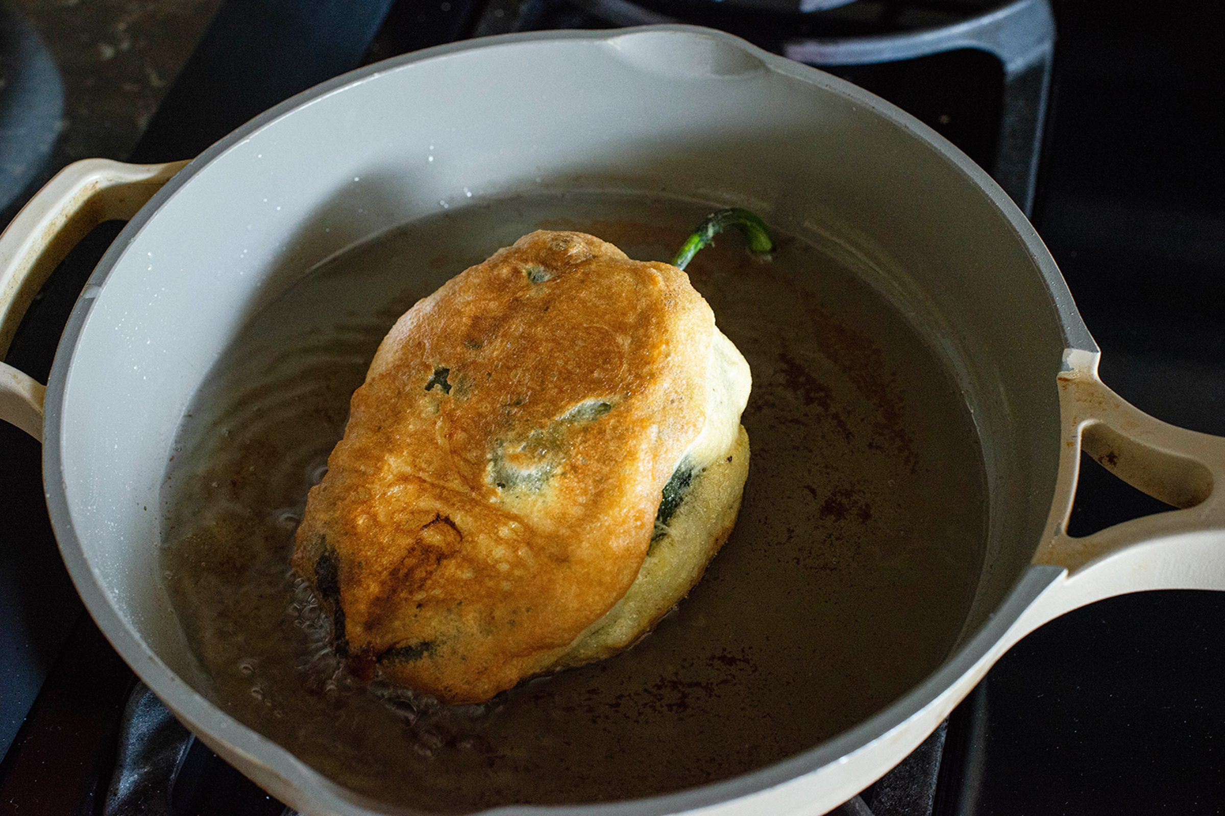 Frying Poblano Chile on stovetop