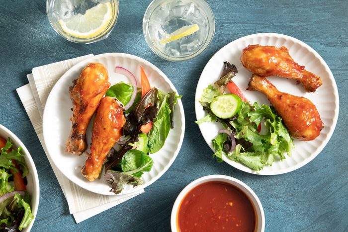 Air Fryer Chicken Legs served with sauce