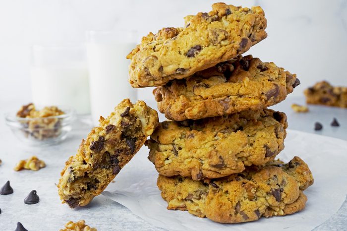 stack of cookies on a kitchen counter