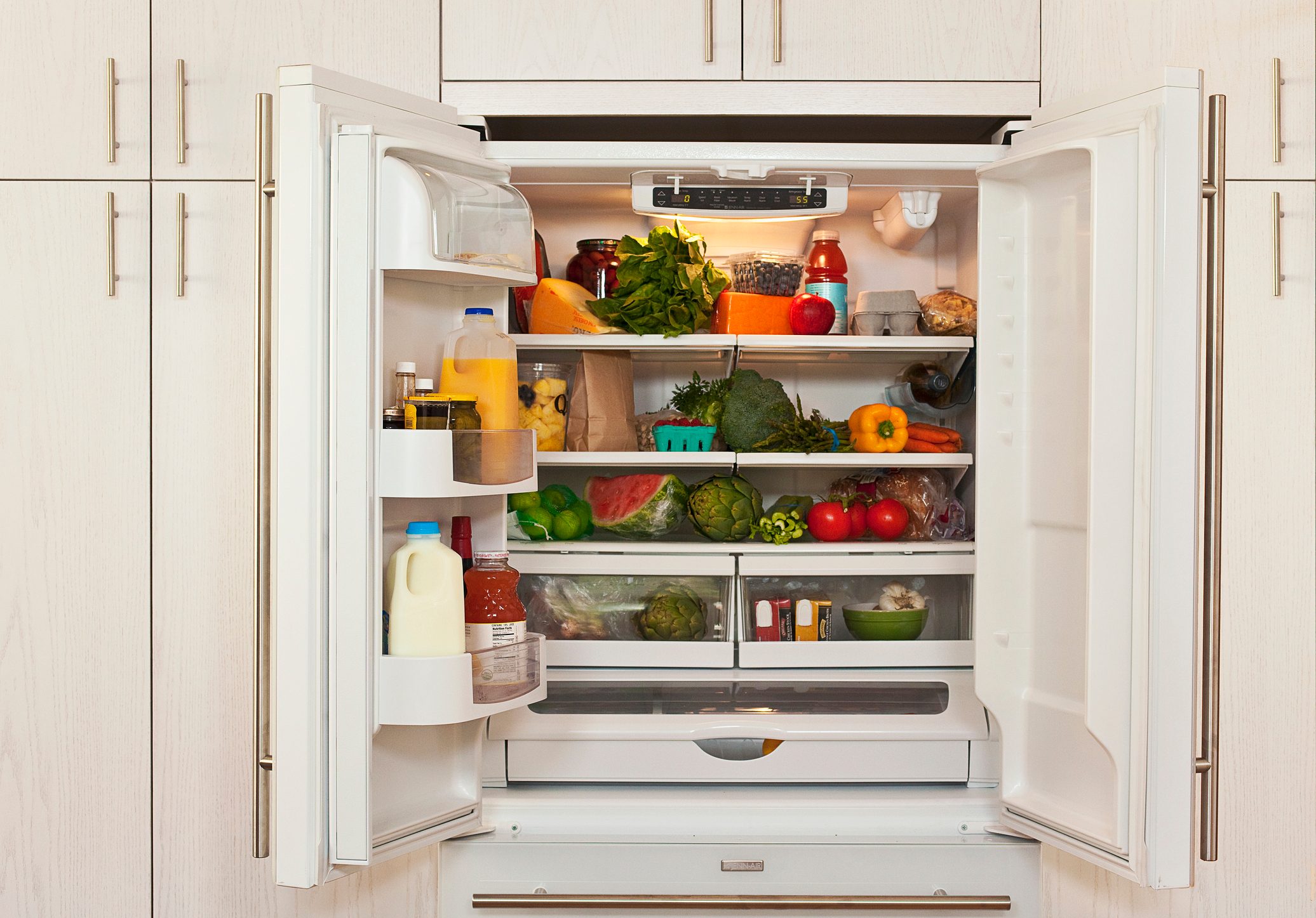 view of inside of refrigerator with healthy food