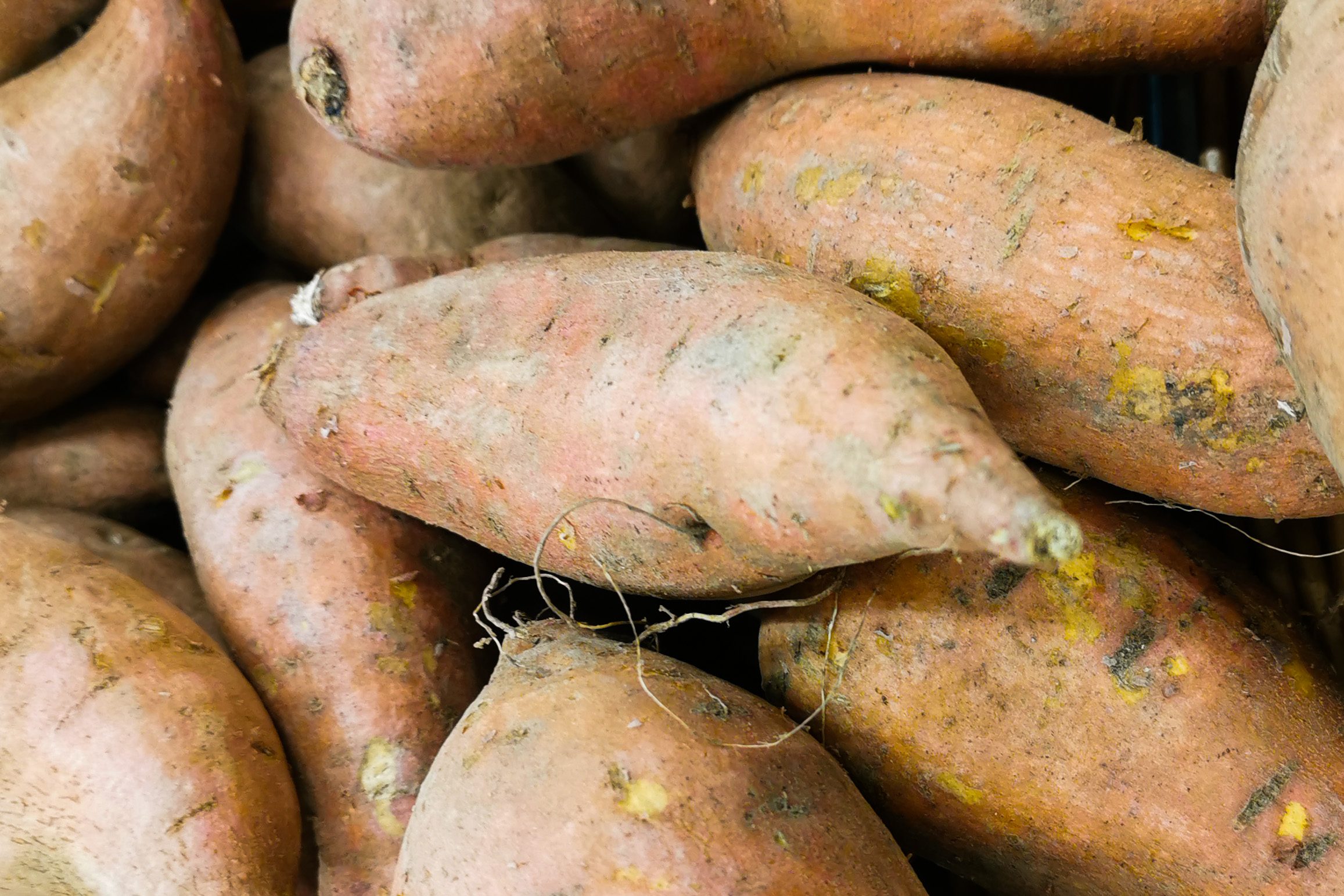 bruised and cut sweet potatoes
