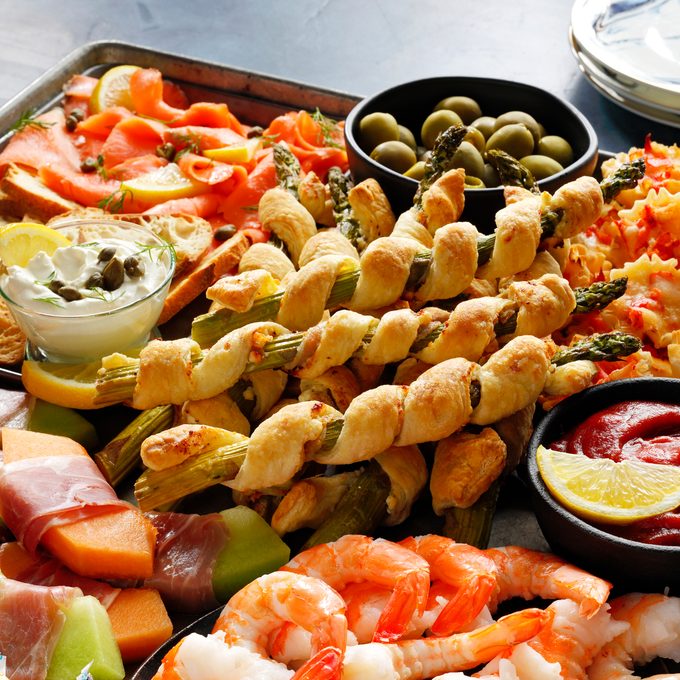 close up of a New year's themed charcuterie board