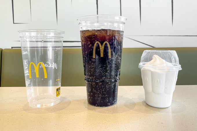 ingredients for a McFloat on a table at McDonald's
