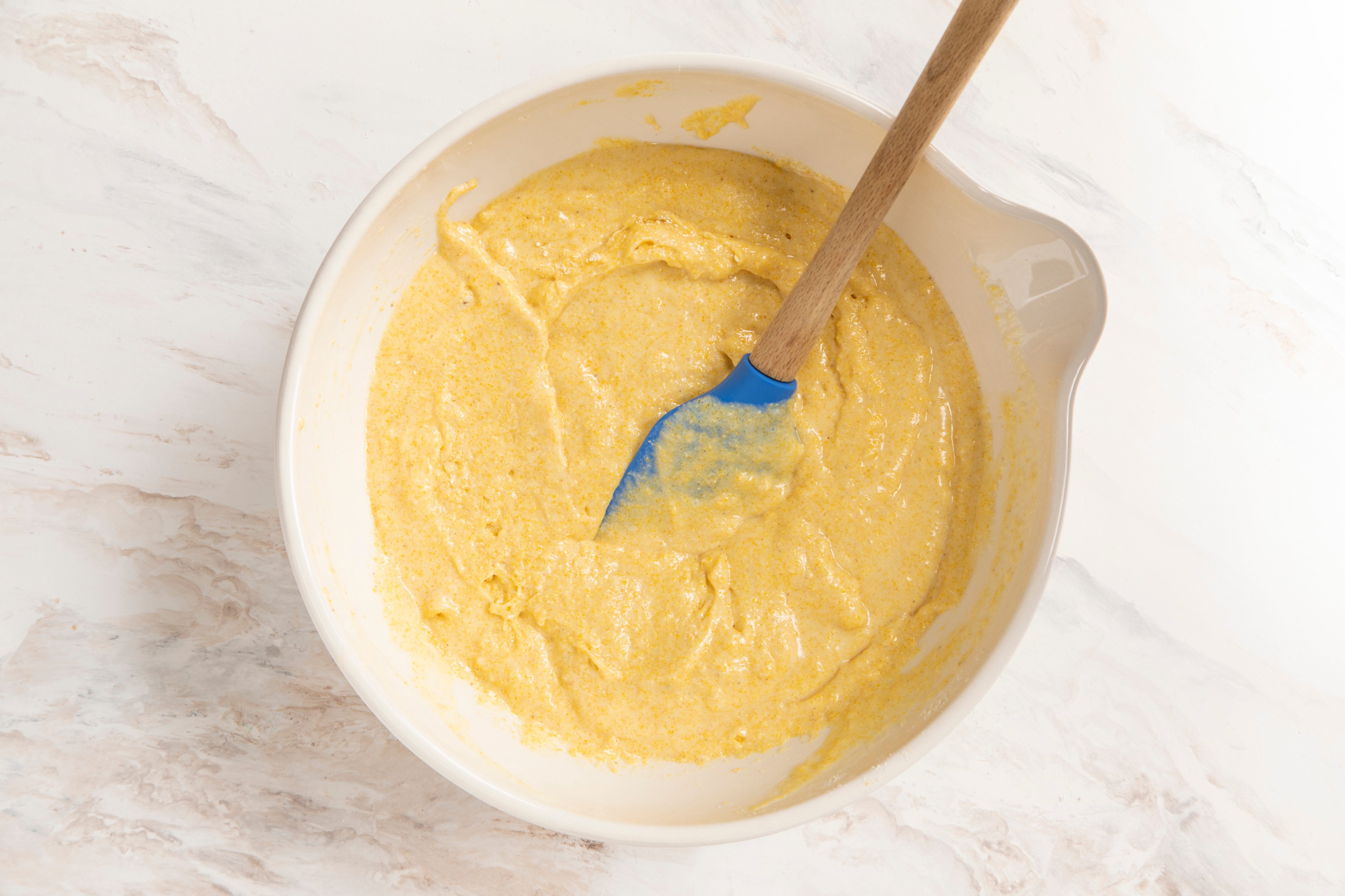 Stir ingredients for gluten free corn bread