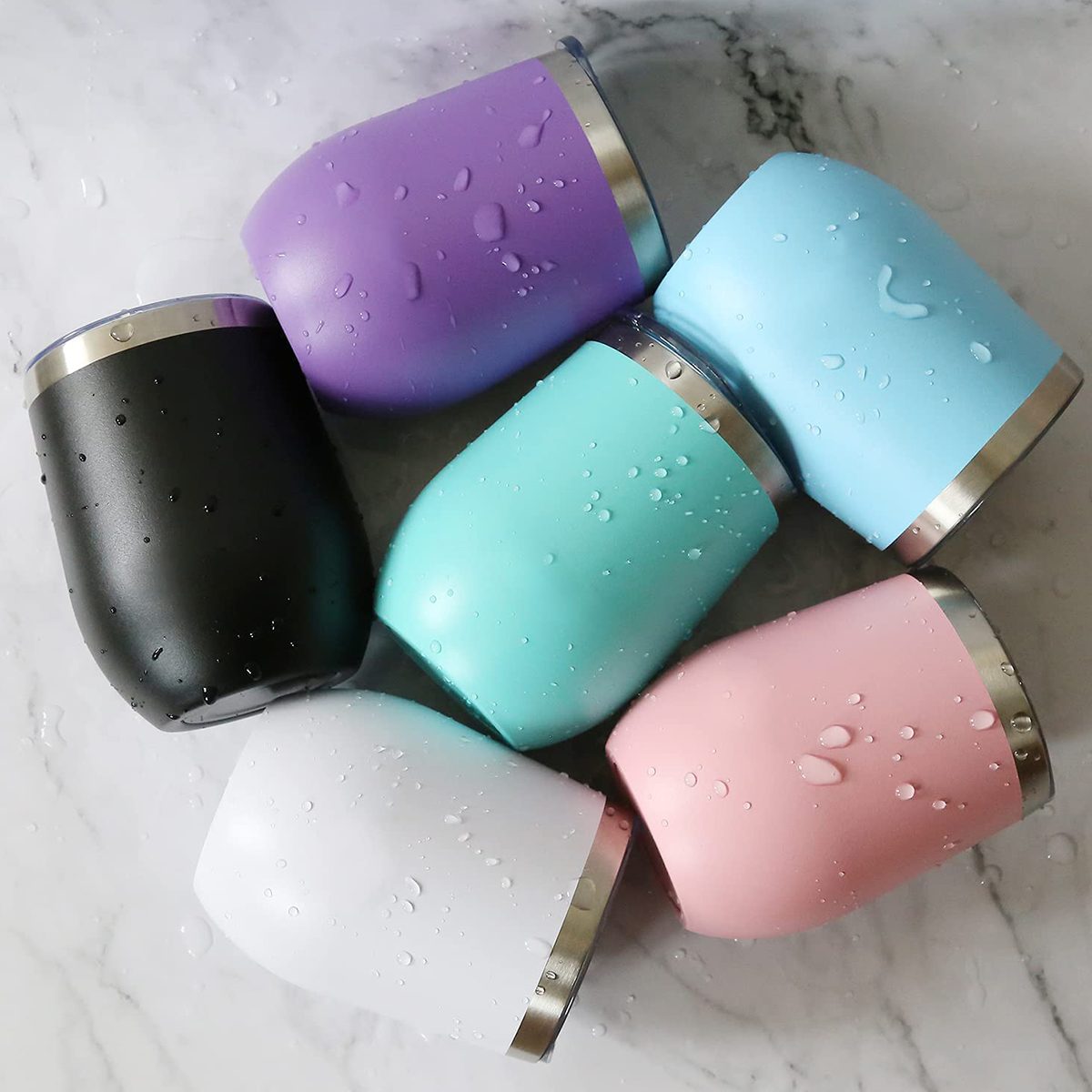 Set Of Six Wine Tumblers With Lids