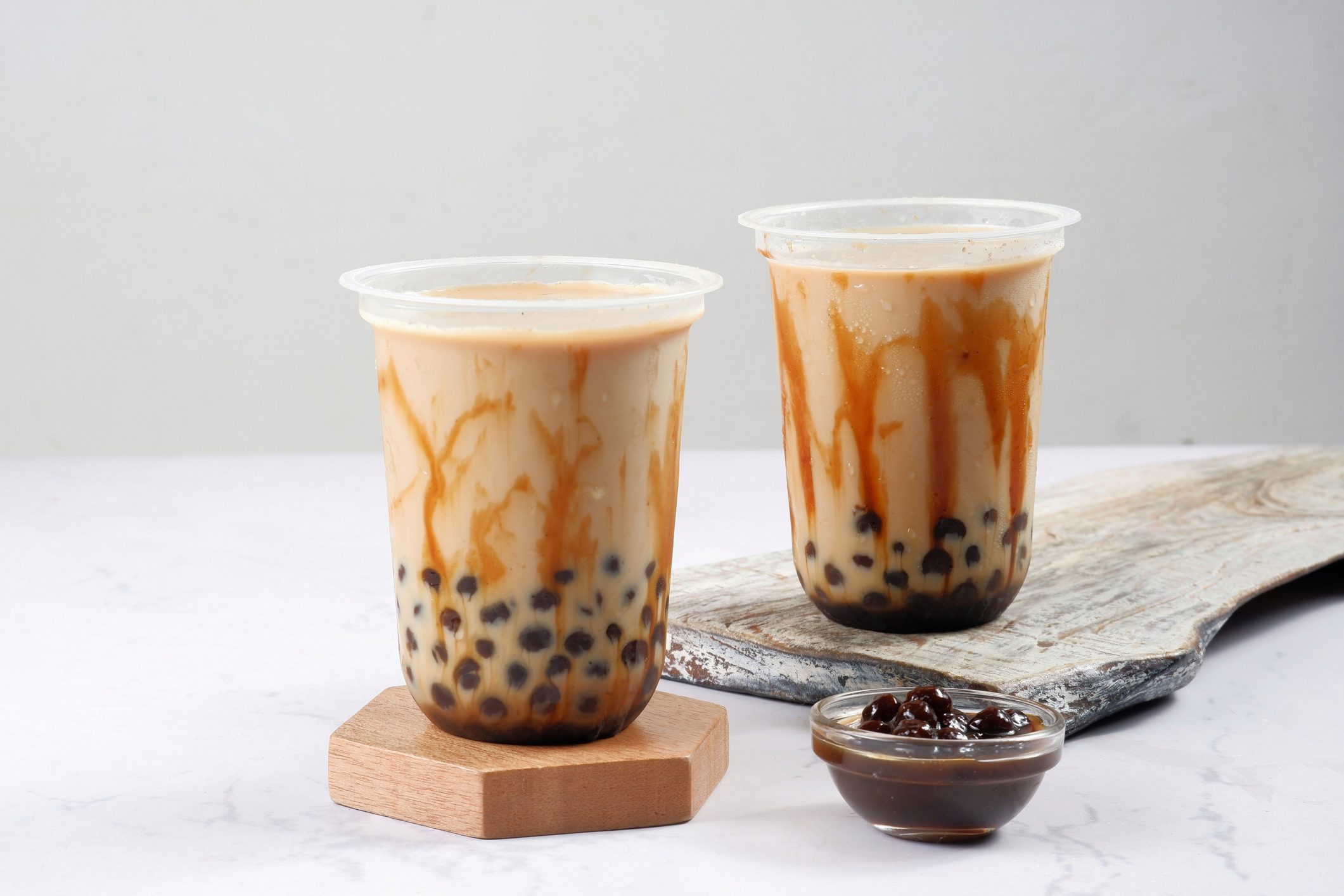 Boba milk tea or Taiwan milk tea with bubble on white background