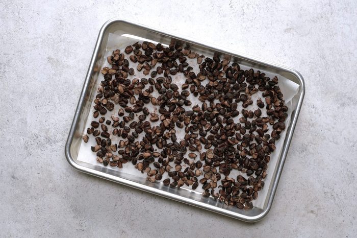 Black beans on baking sheet