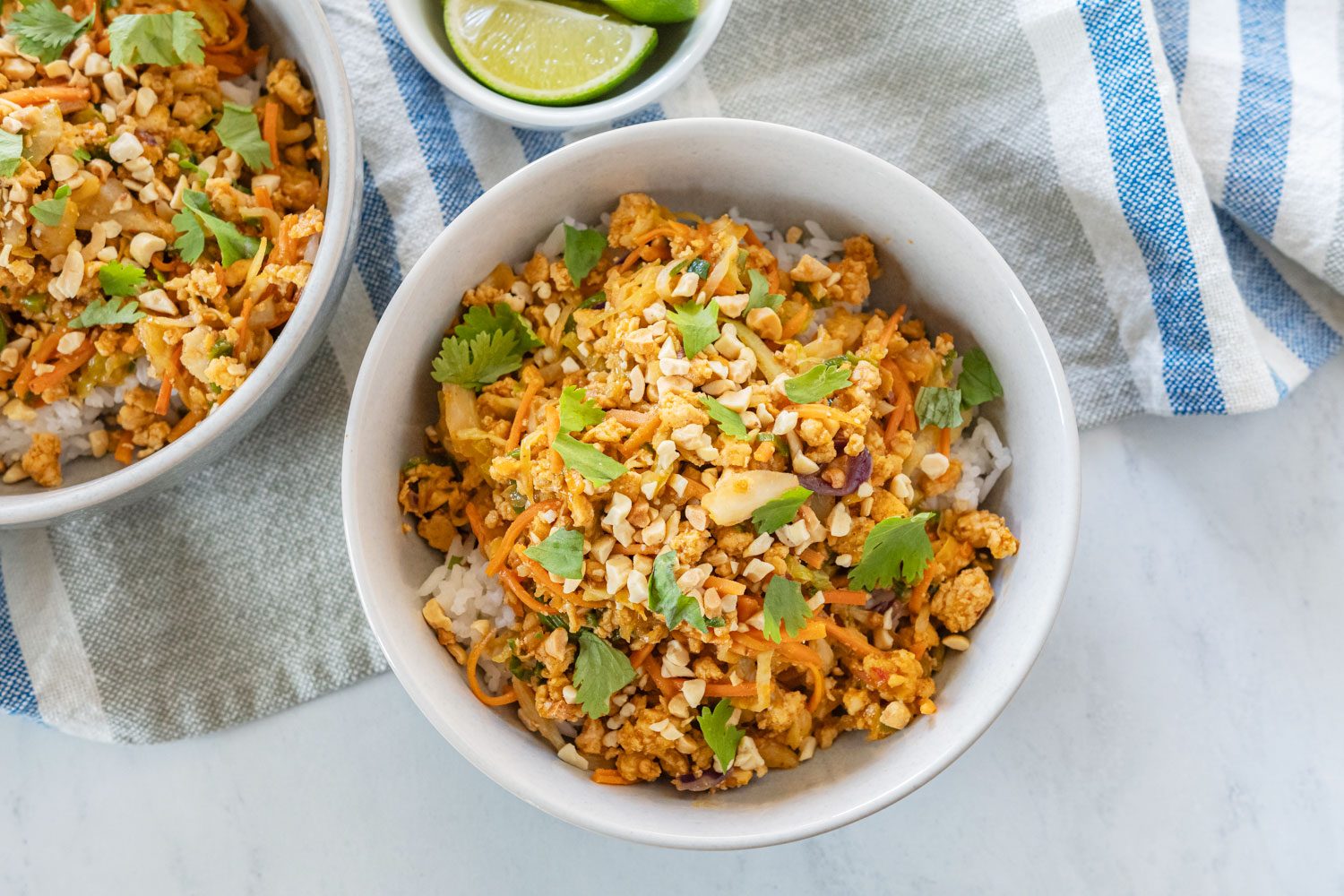  thai chicken gobble meal served in a bowl