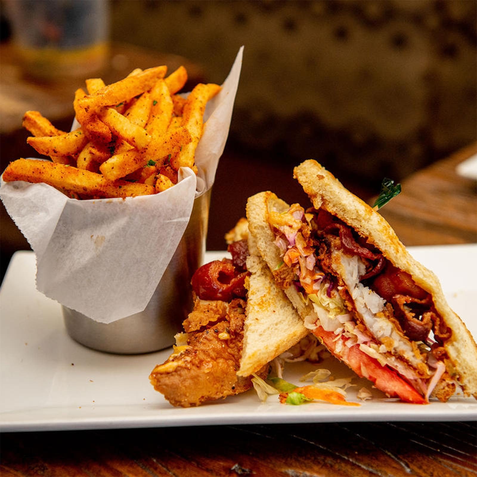 Fries and a sandwich from Darryls Corner Bar And Kitchen
