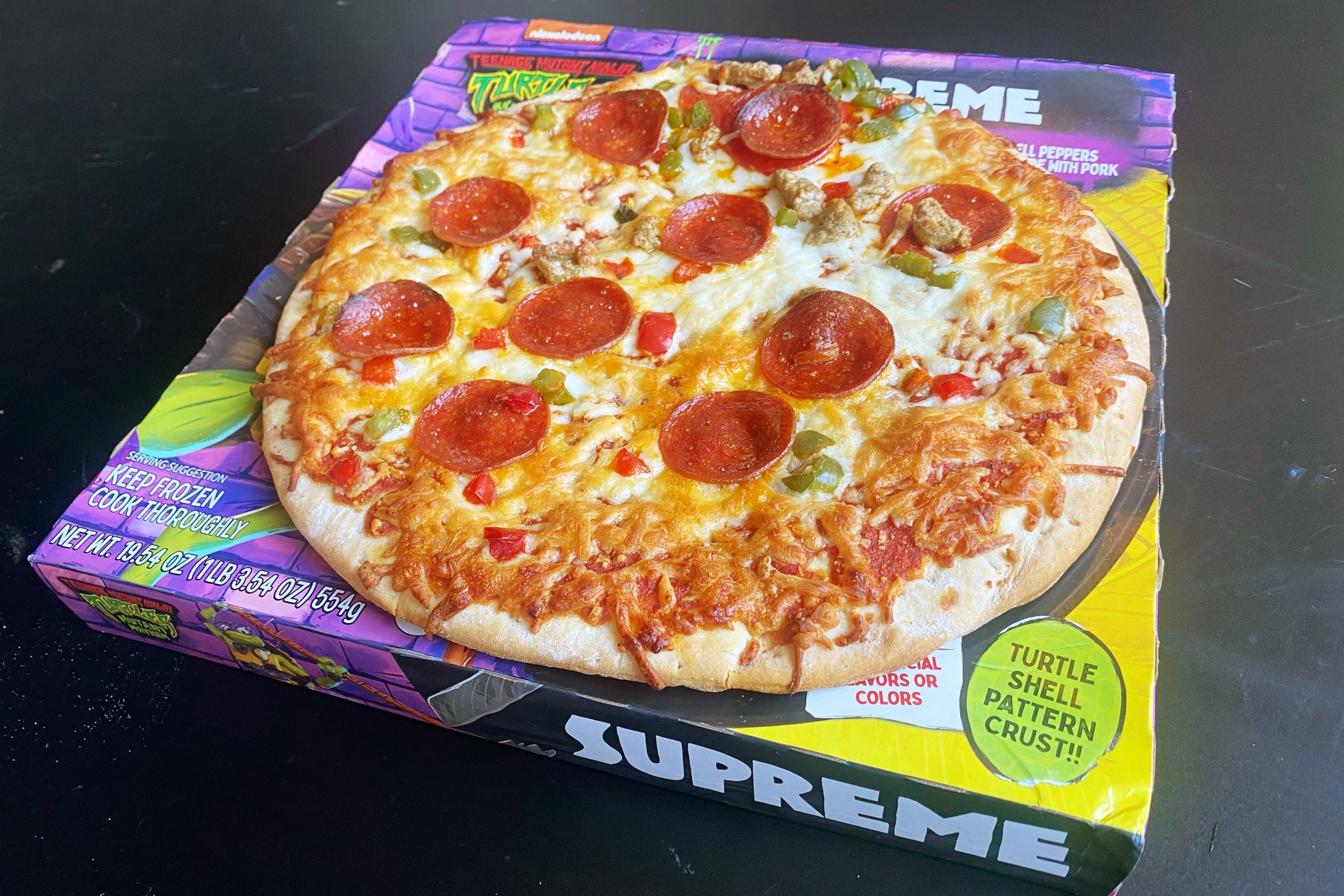 supreme Teenage Mutant Ninja Turtle Pizza on the box