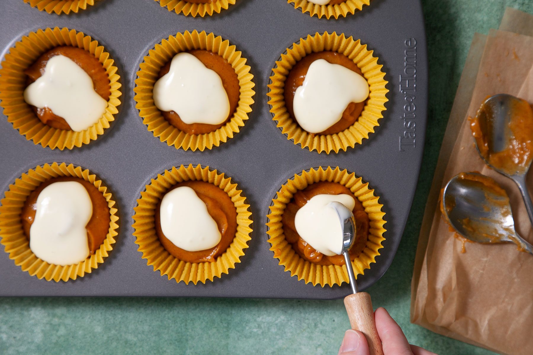 Layering the Muffin Mix with Cream Cheese