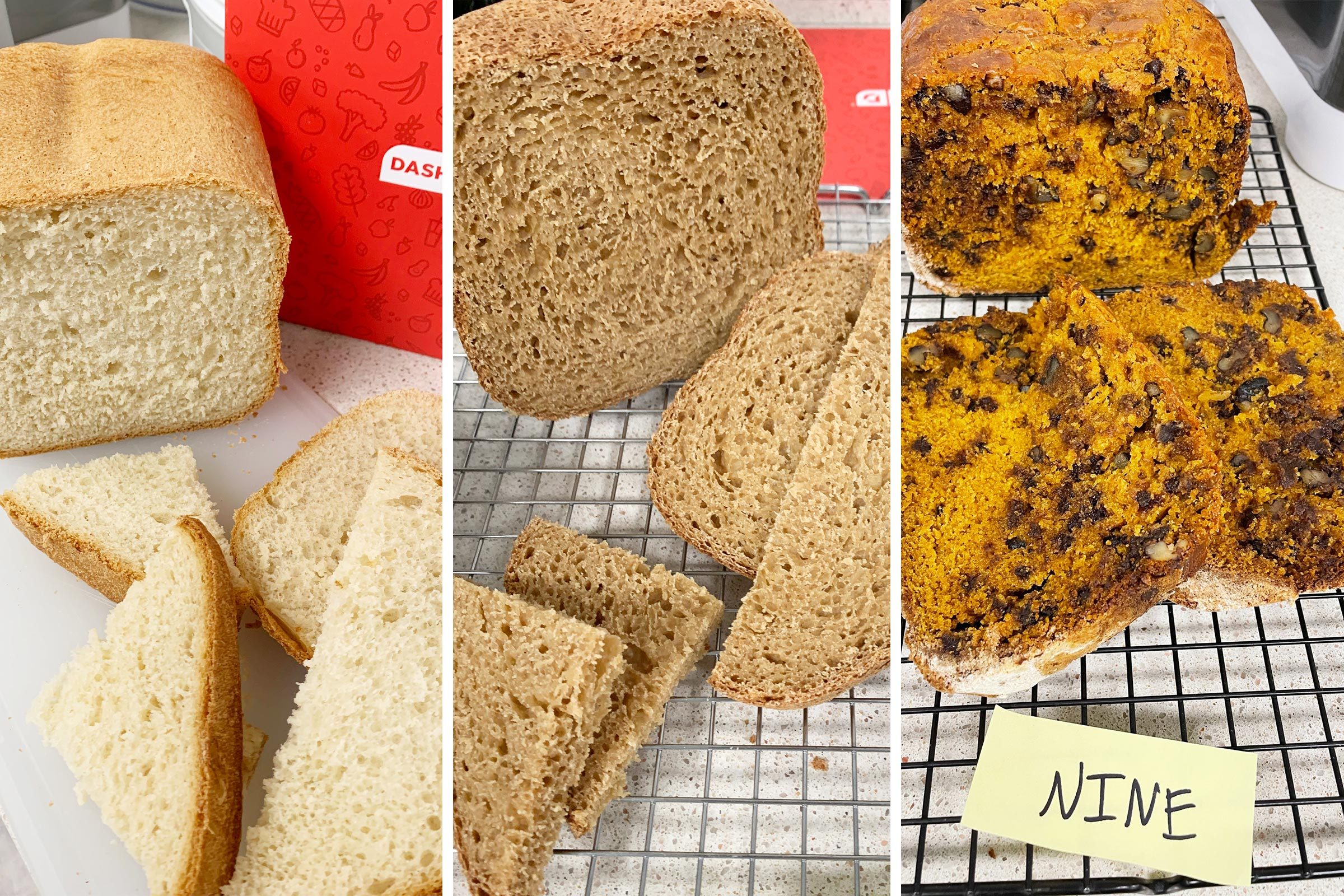 white wheat and pumpkin bread made in the Dash Bread Maker