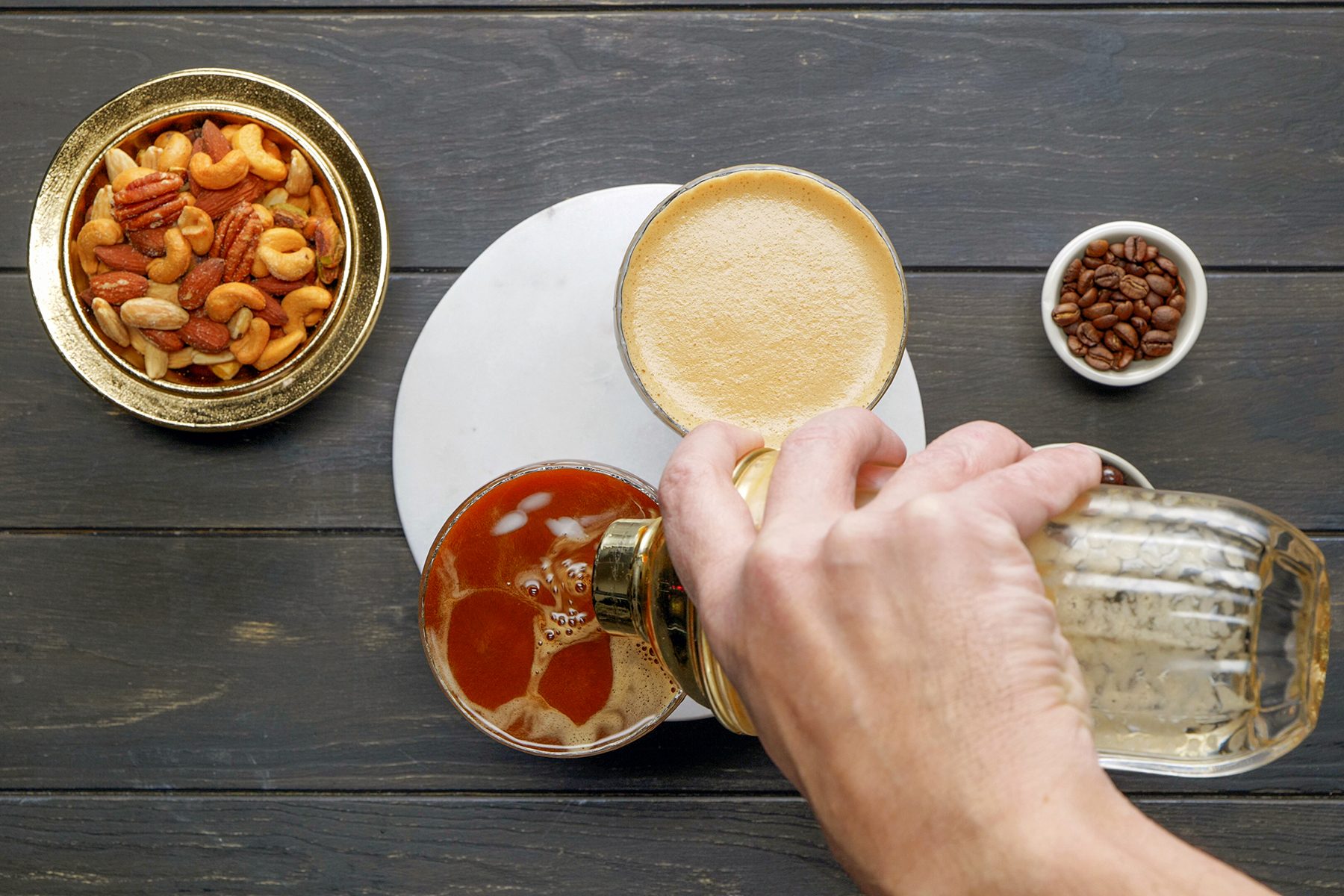 Strain the liquid into a martini glass