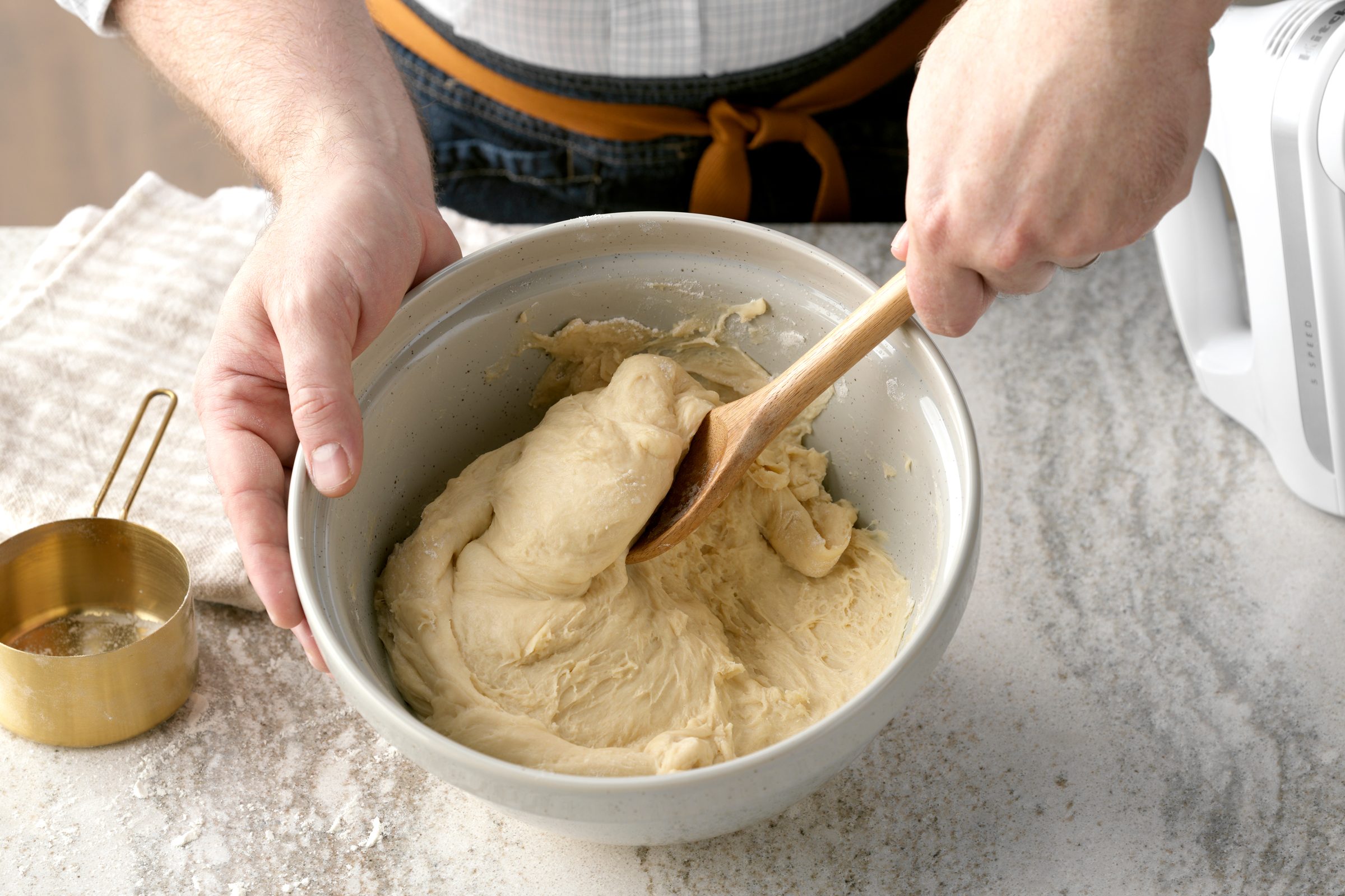 mixing bread dough