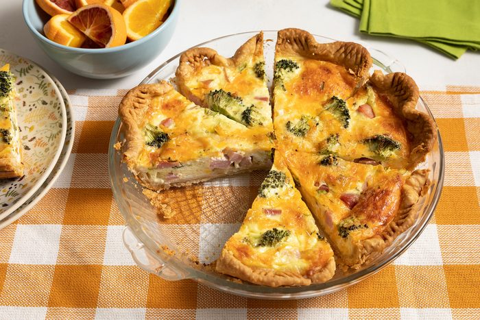 Ham And Broccoli Quiche served on glass plate
