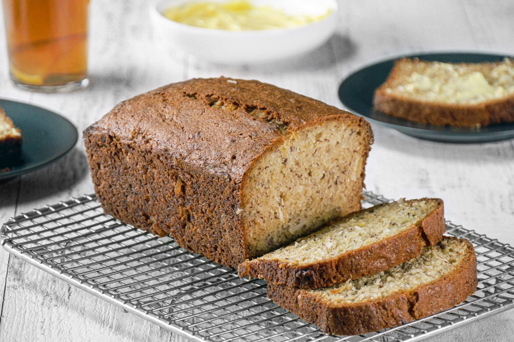 Hawaiian Banana Bread on a wire rack