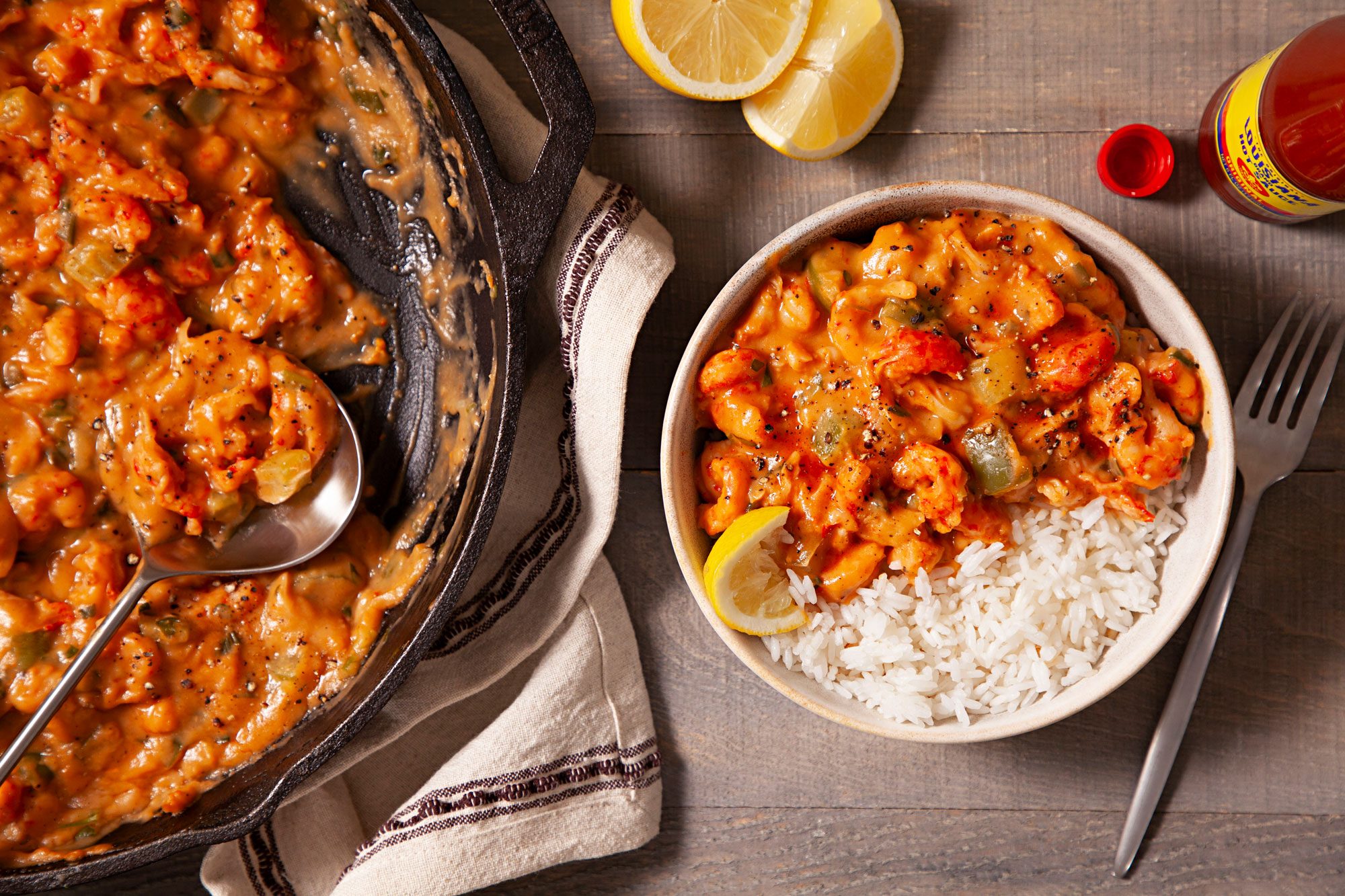 Delicious Crawfish Etouffee served with a side of rice