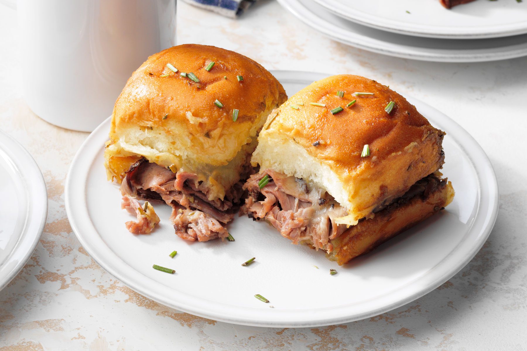 French Dip Sliders served in a plate