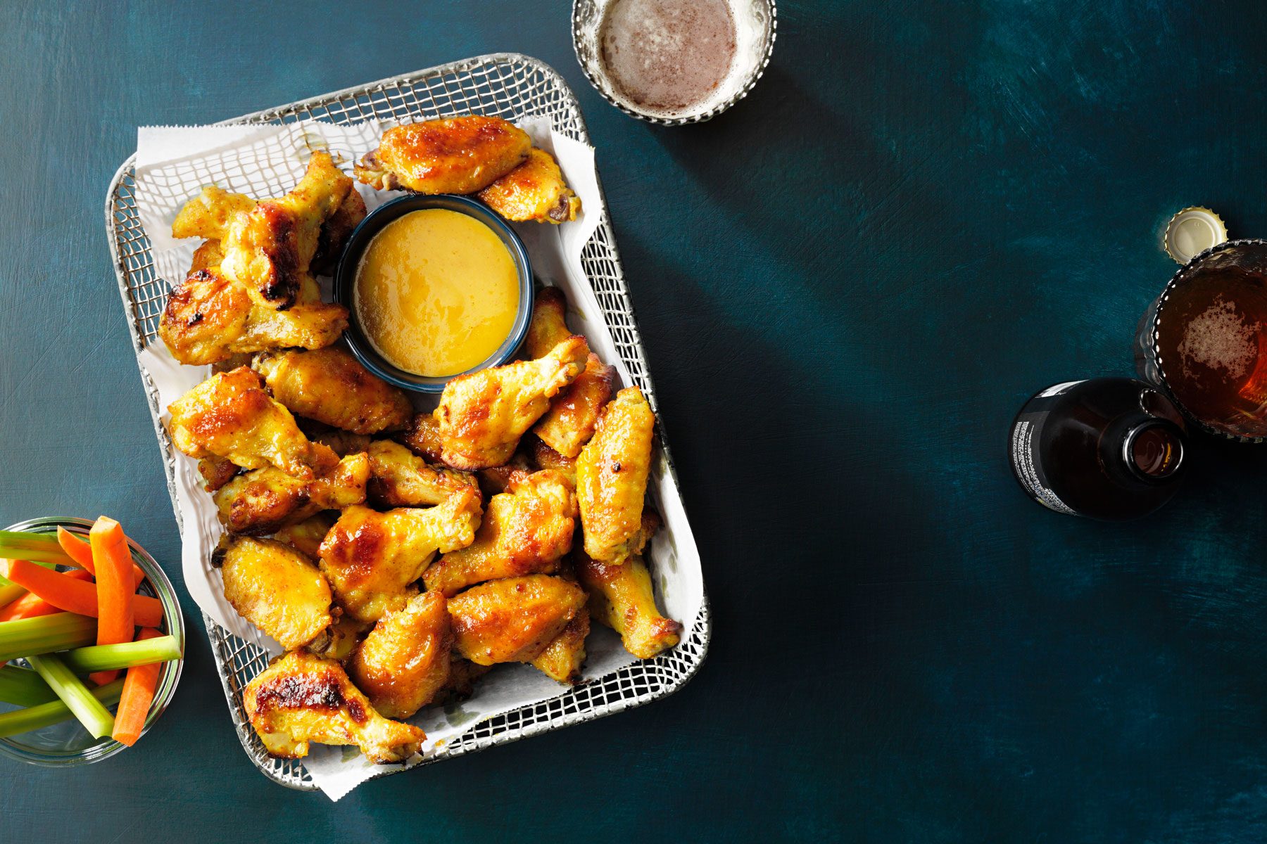 Pieces of Honey Mustard Chicken Wings served in a basket