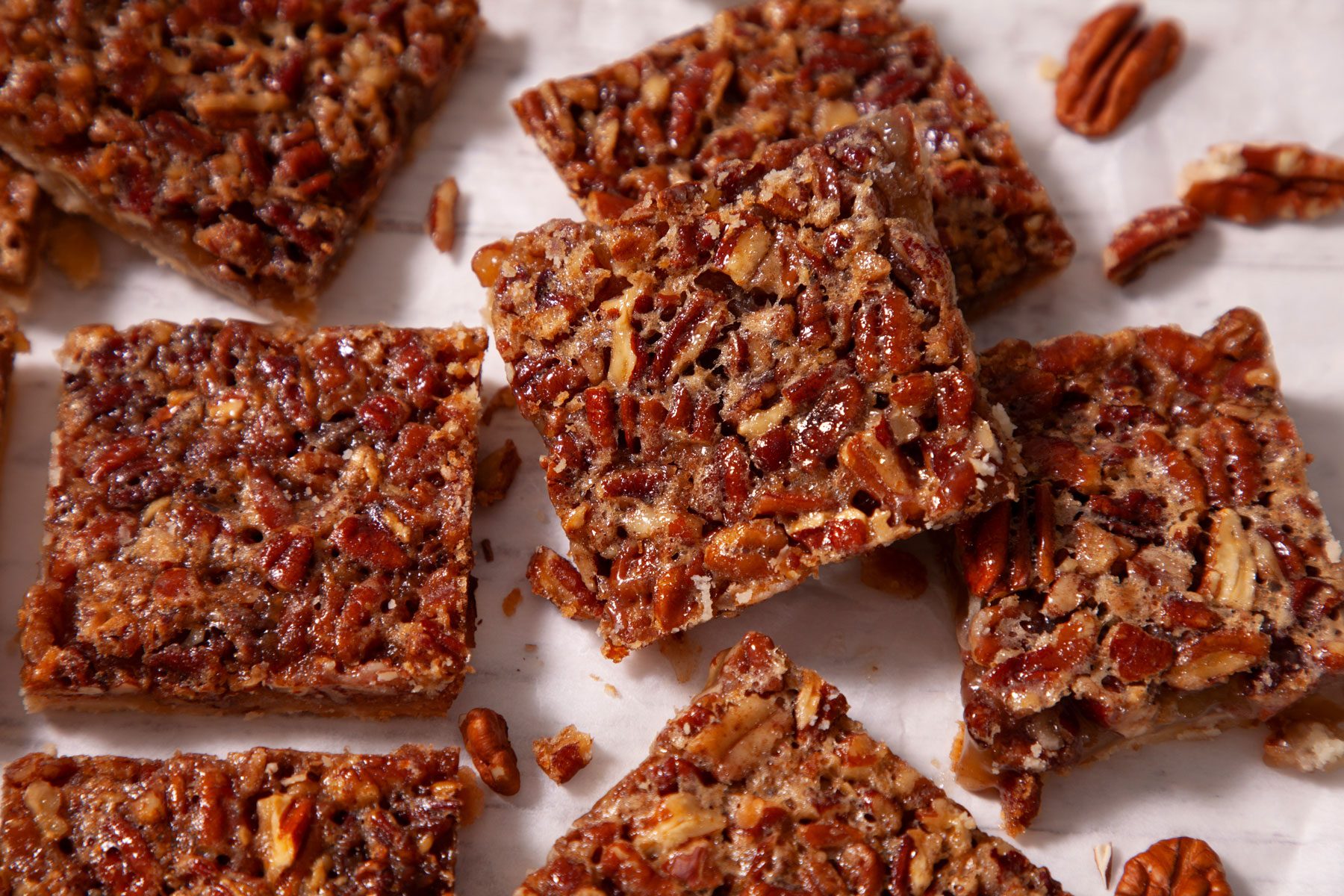 Pecan Pie Bars served on a surface 