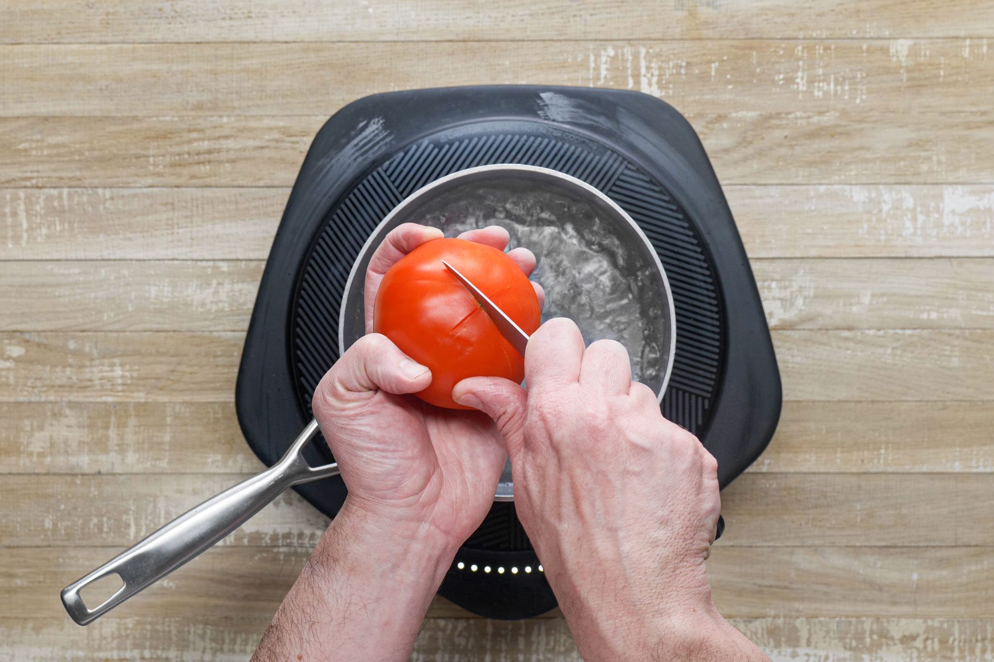 Mark an X on the bottom of each tomato