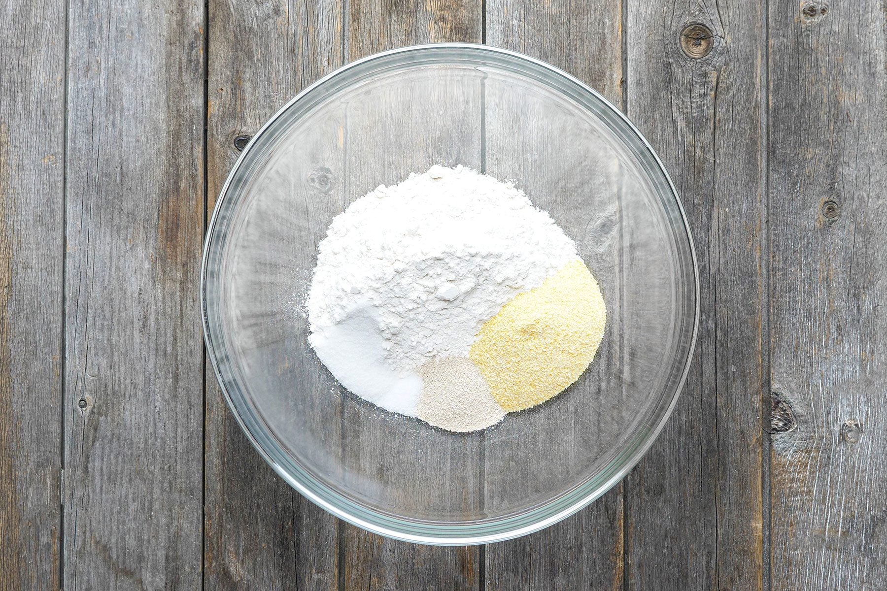 All dry ingredients in a large bowl.