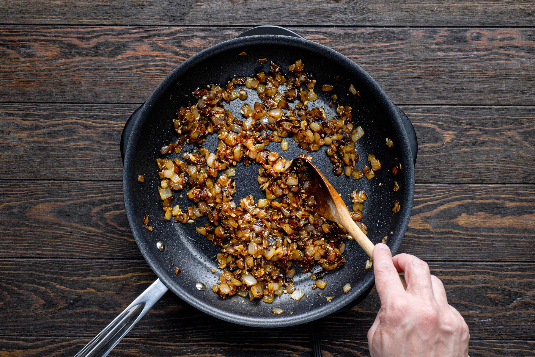cooked brown onions in a large skillet