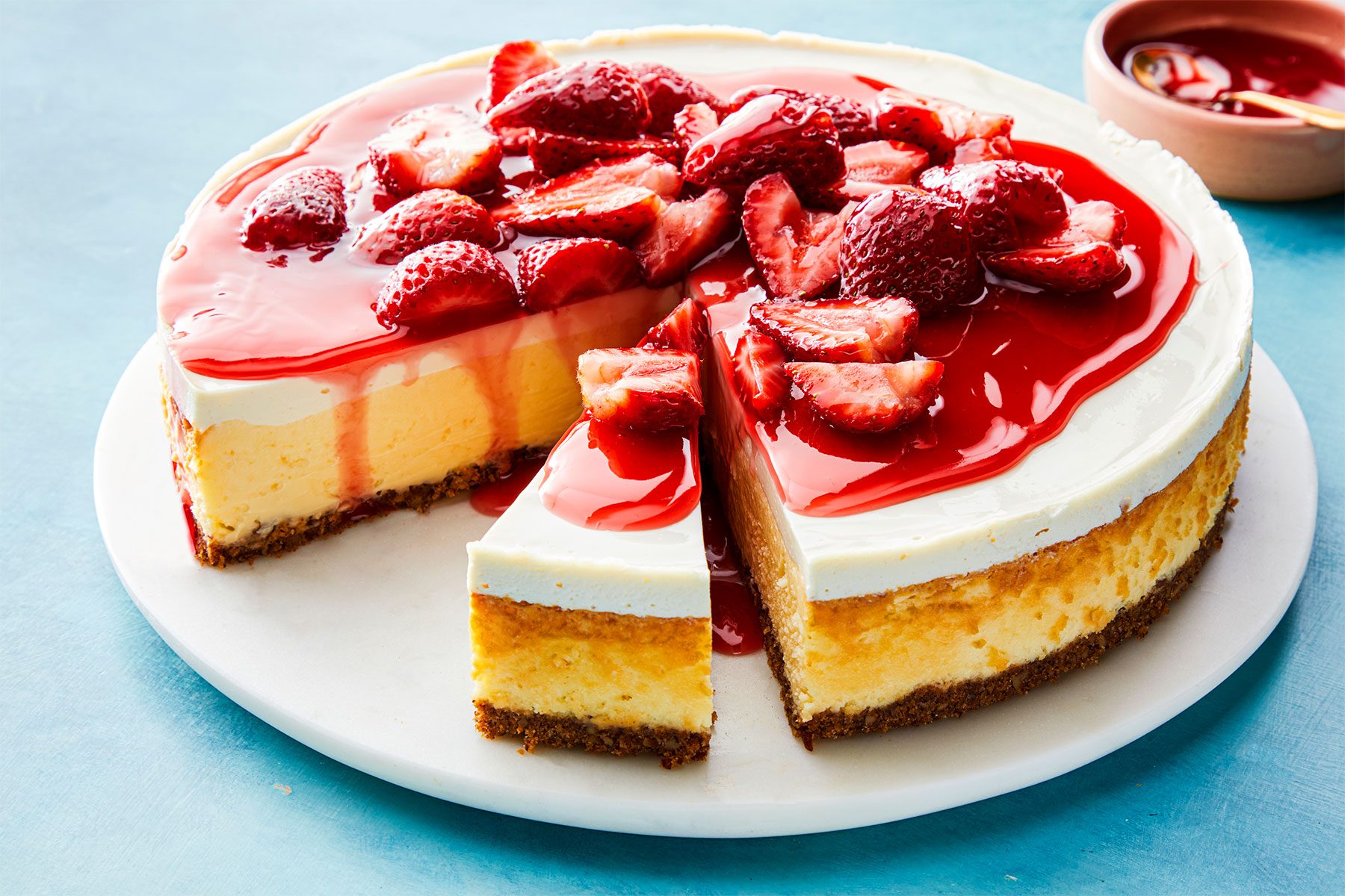 Strawberry Cheesecake slice cut up