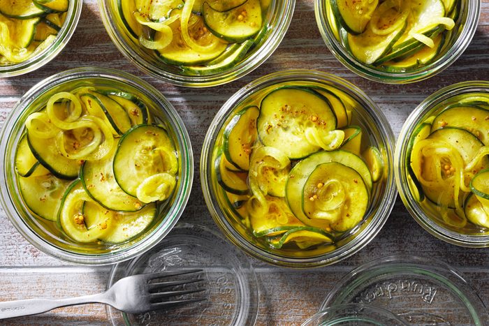 overhead shot of easy refrigerator pickles
