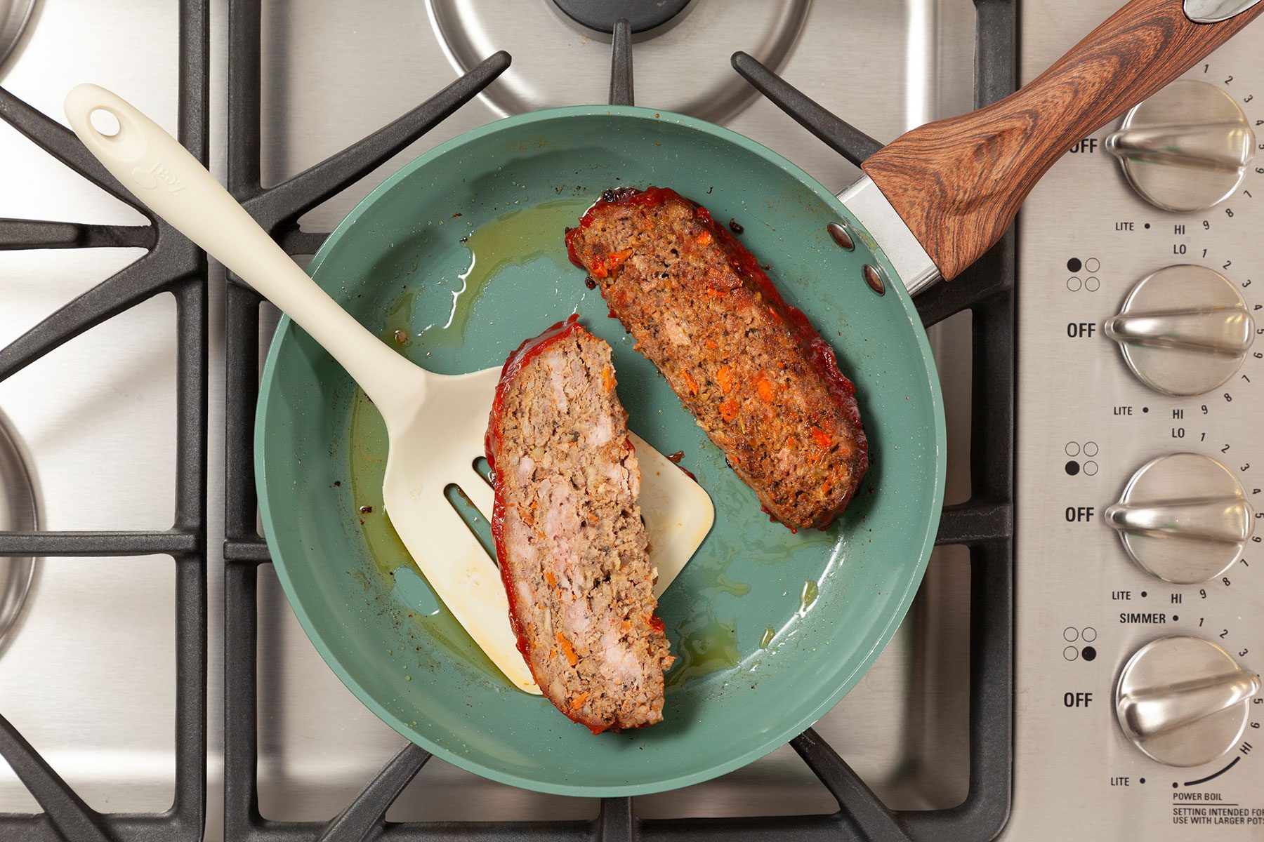 heating meat loaves on pan