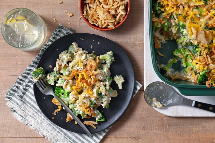 A Plate of Cheesy Cheddar Broccoli Casserole