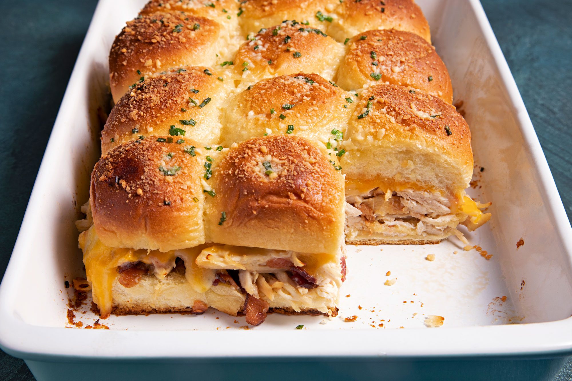 Chicken Bacon Ranch Sliders served in baking tray