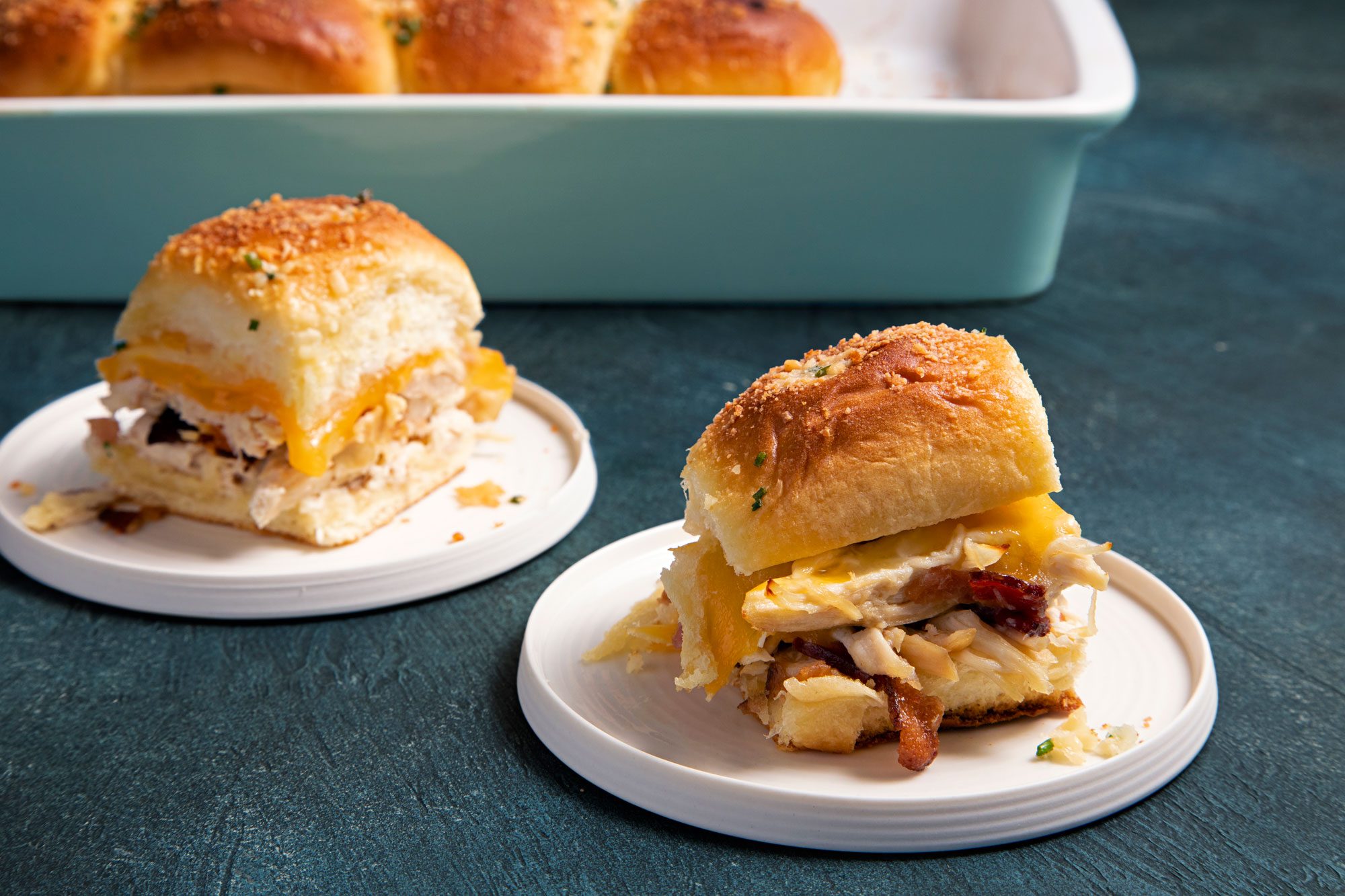 Delicious Chicken Bacon Ranch Sliders served in two plates