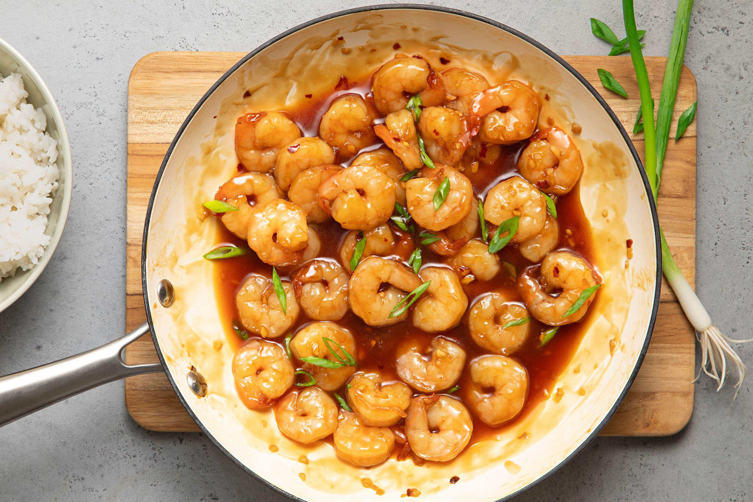 Honey Garlic Shrimp in a skillet