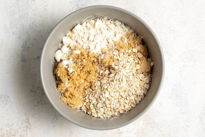 overhead shot of oats and brown sugar in a bowl