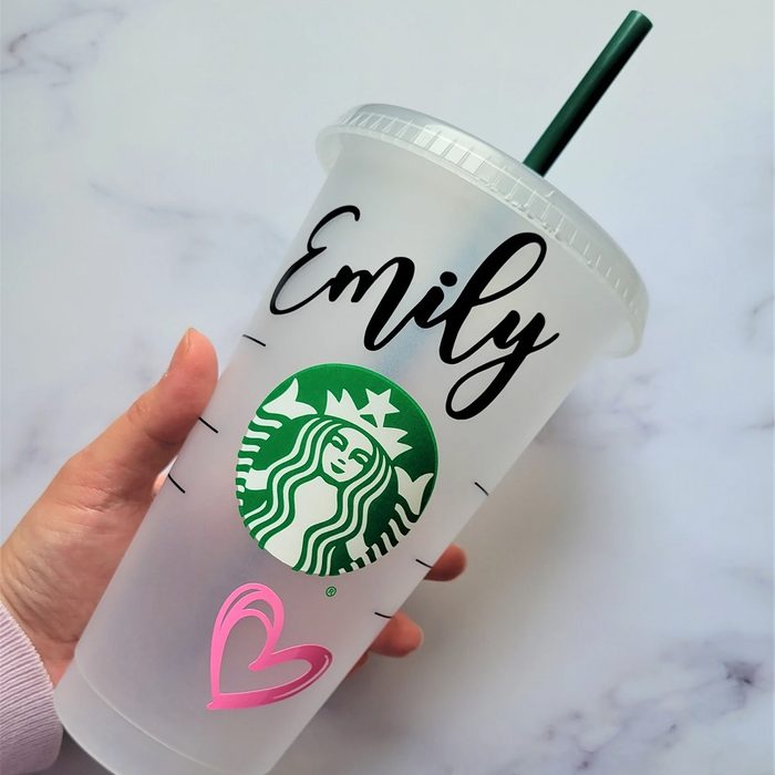 24 Oz Holographic Personalized Scribble Heart Starbucks Cup