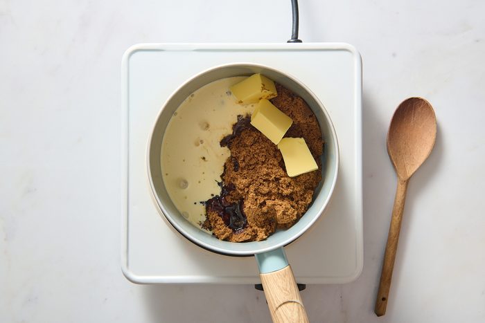 All of the ingredients combined in a saucepan