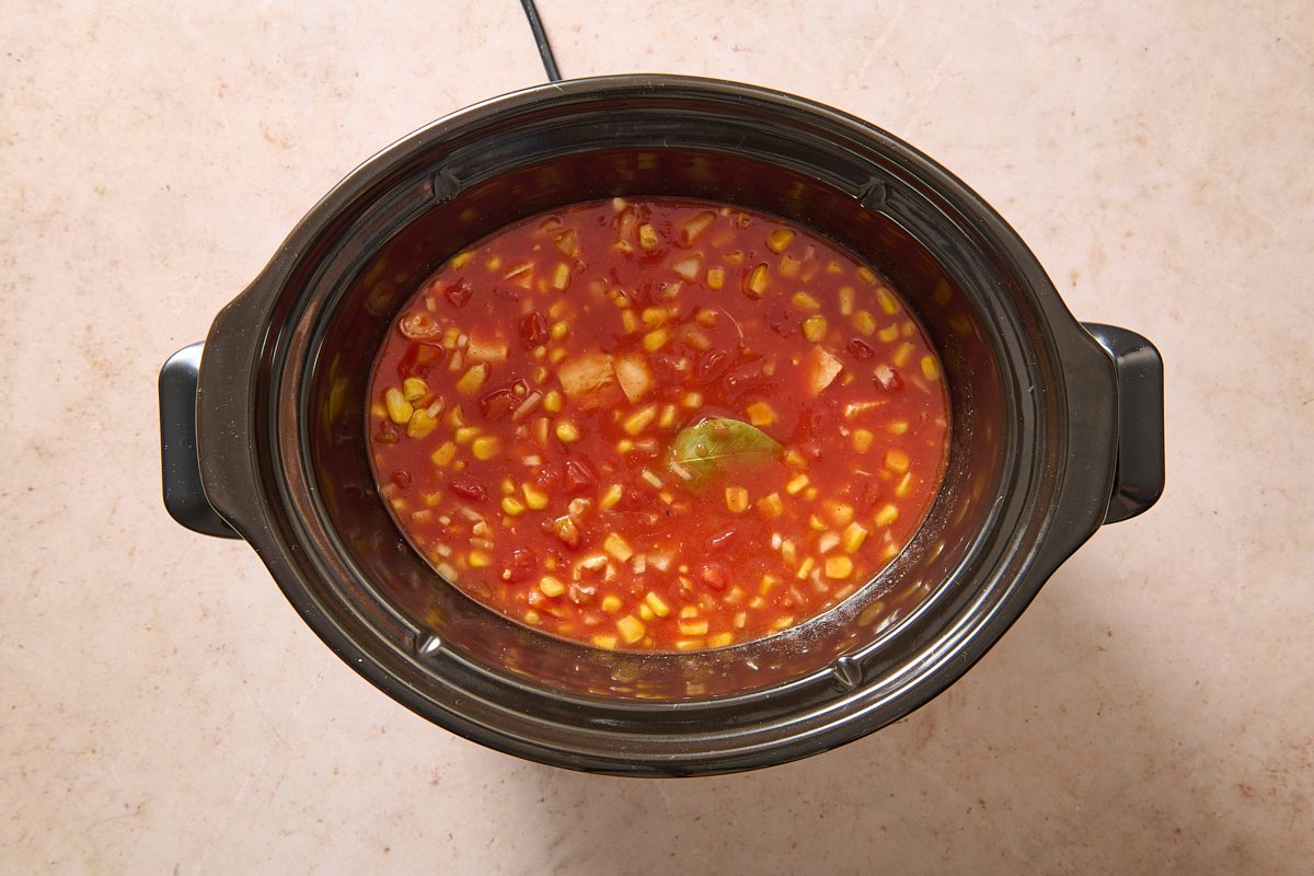 Ingredients combined in a slow cooker