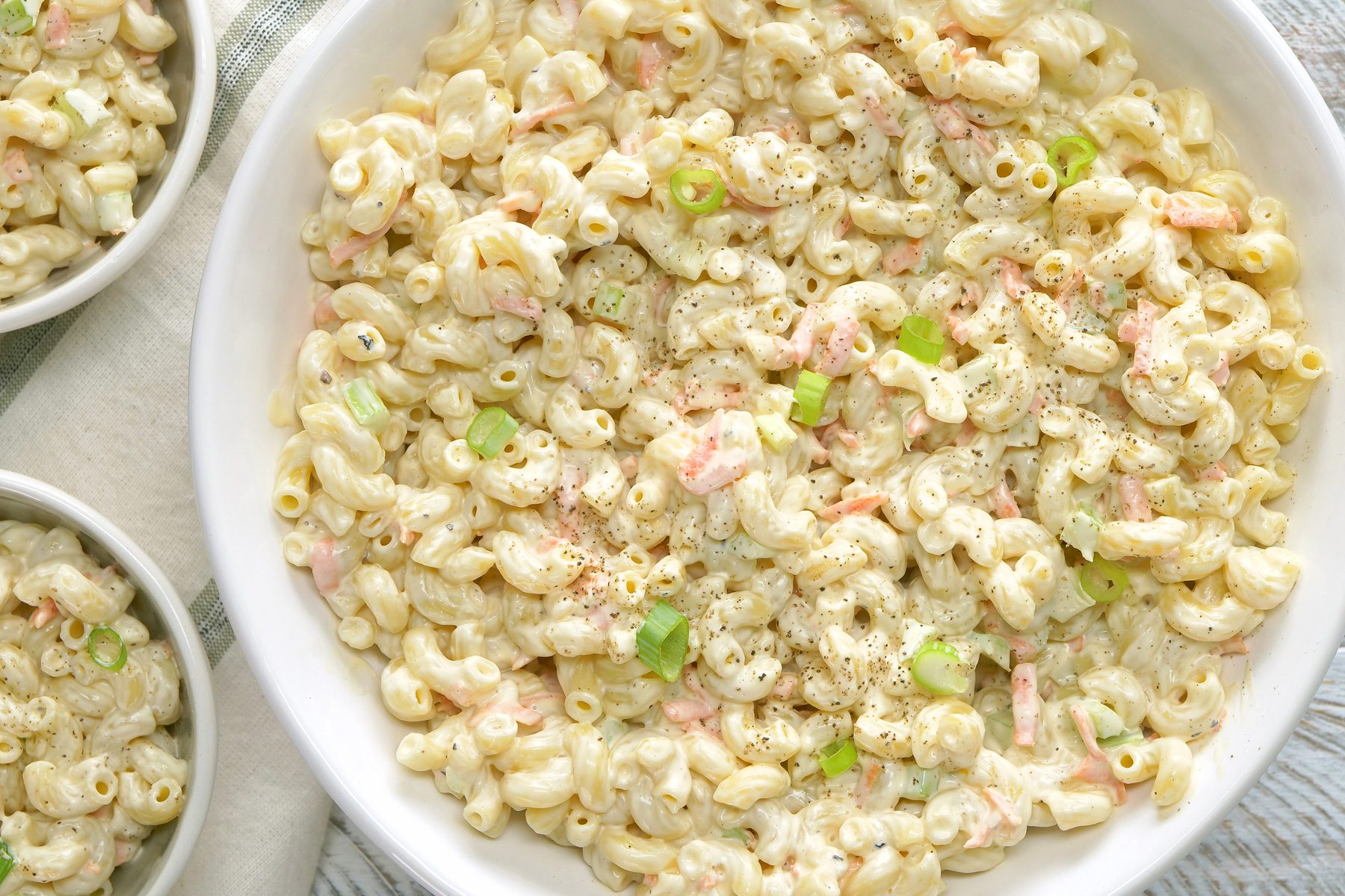 Hawaiian Macaroni Salad garnished with green onions
