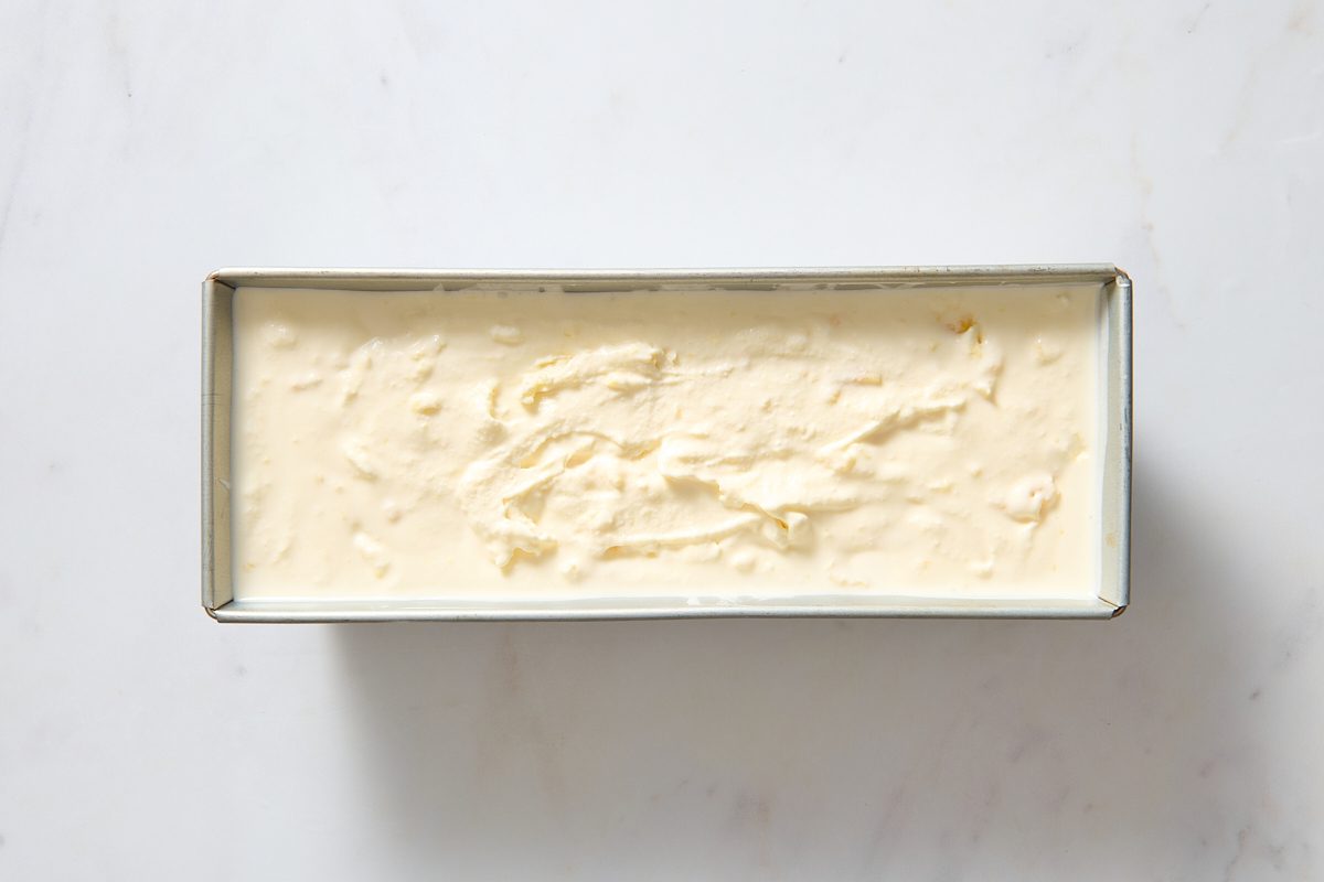 Finished ice cream transferred to a metal container