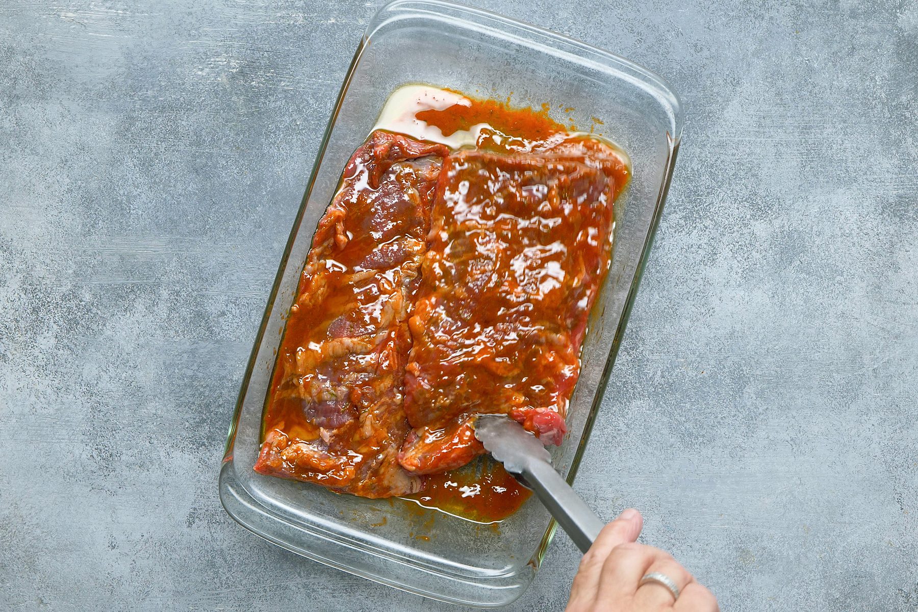 Cover the steak with the marinate in a deep dish