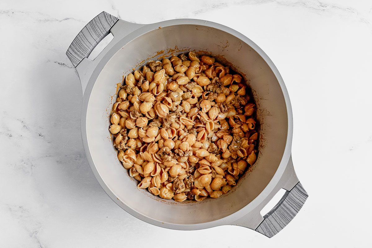 Taco Mac and Cheese in a Dutch oven