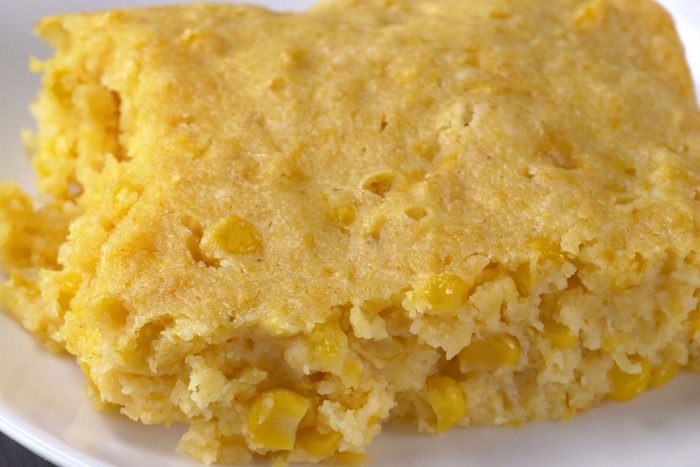Cornbread Casserole served in a small white plate