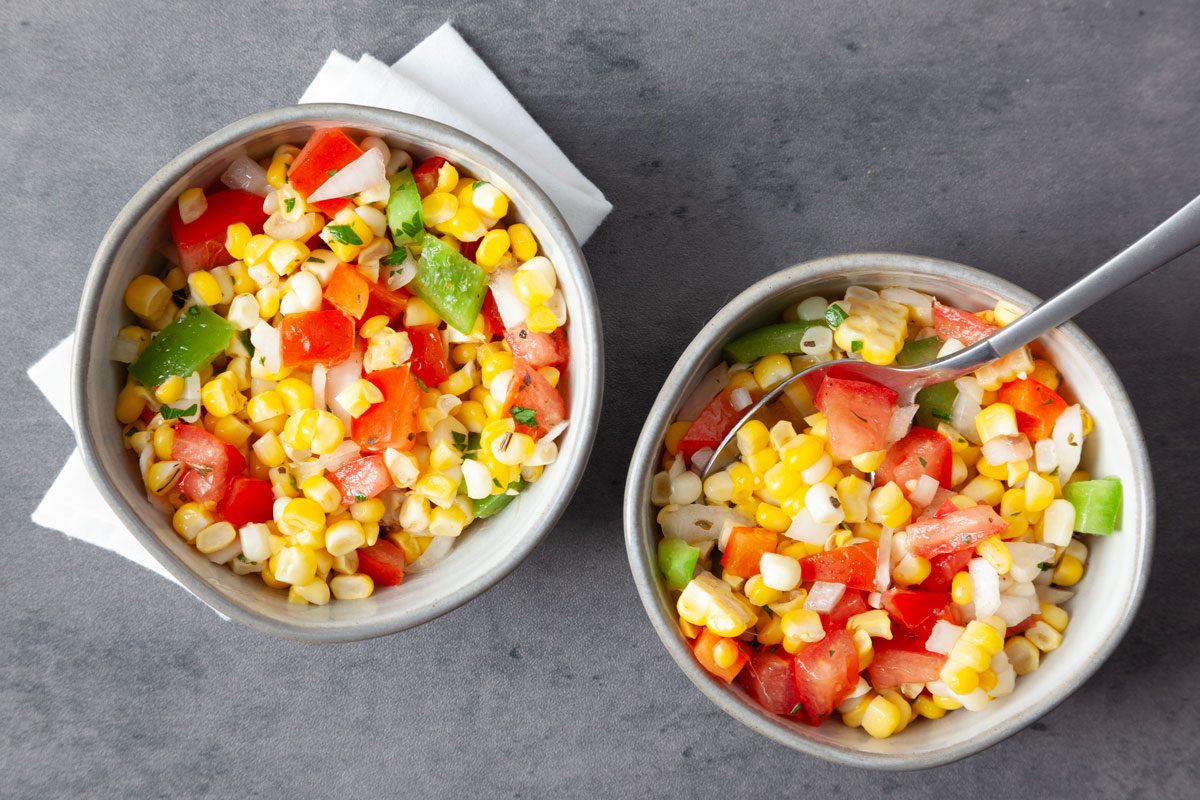 Two Single Servings Of Taste Of Home Fresh Corn Salad From Overhead