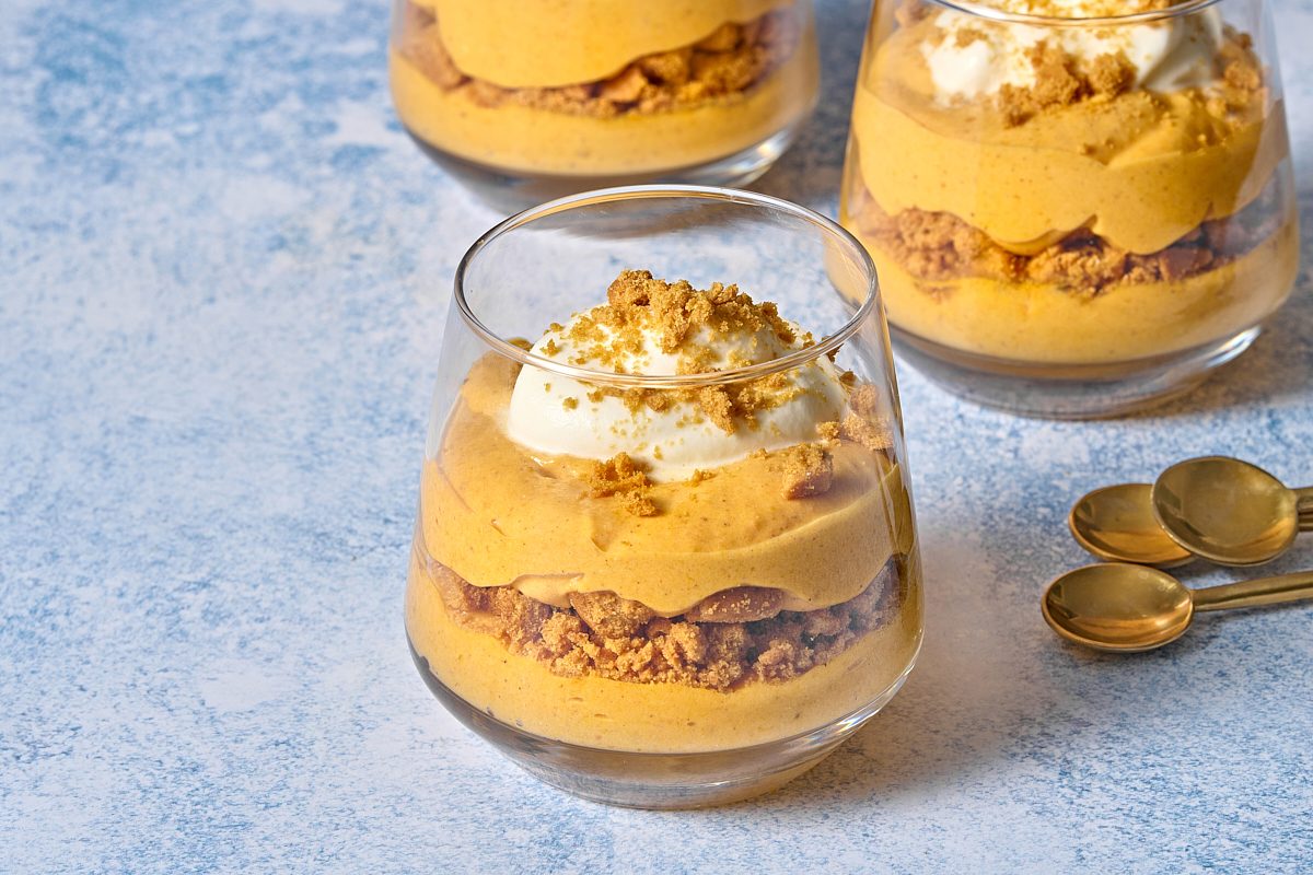 Closeup of pumpkin mousse in a serving glass